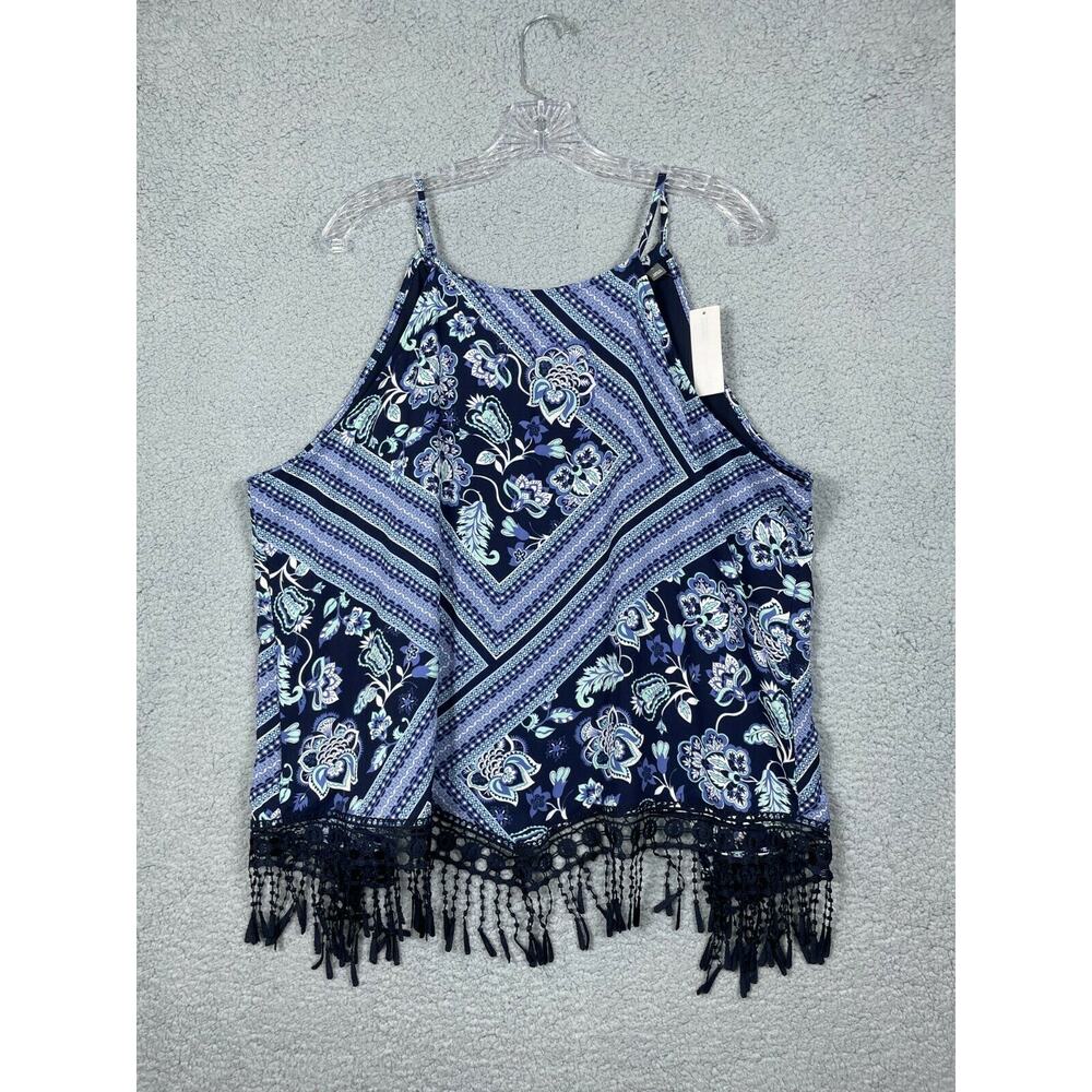 New York & Co Soho Jeans Top Spaghetti Strap Blue Floral Womens Boho XL NWT
